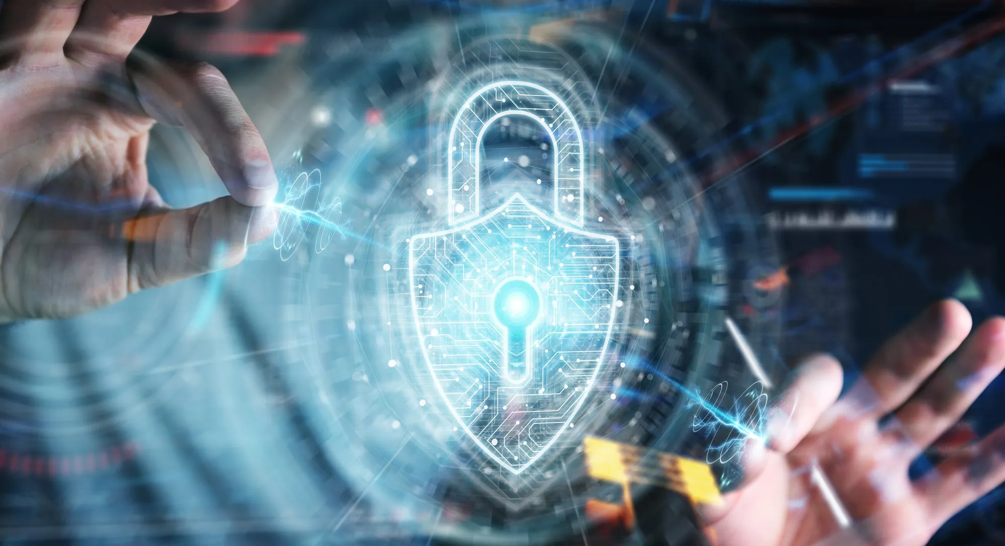 Enhancing cybersecurity: a person engages with advanced digital encryption technology.